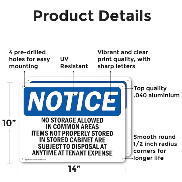 No Storage Allowed In Common Areas Items, 14 In W X Rectangle, Aluminum